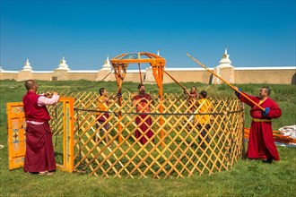 Monks building a yurt at Erdene Zuu Monastery