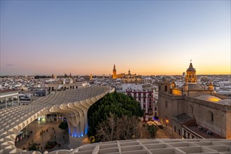 View over Sevilla from Metropol Parasol at sunset