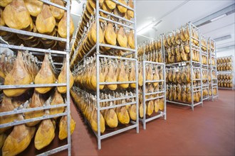 Storage room with raw ham