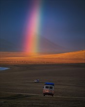 To the rainbow. UAZ van is the most popular vehicle for Mongolian tourism. Uvs province