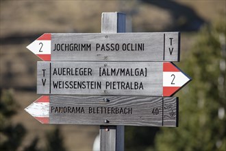 Signposts at the Jochgrimm Pass