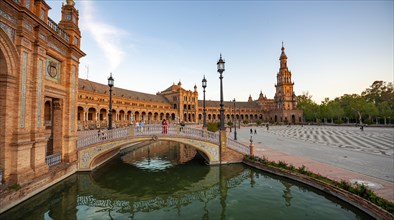 Plaza de Espana in the evening light with reflection