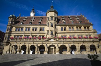 Renaissance facade of the town hall with baroque arcade porch