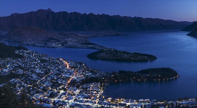 View over Queenstown and Lake Wakatipu to the Remarkables