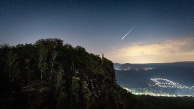 Perseids shooting star above the Lilienstein