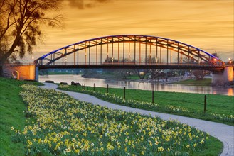 Easter bells and illuminated Weser bridge