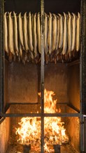 Smoked eel in the smoking oven