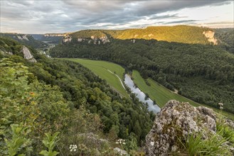 Evening atmosphere with clouds and a view of the Upper Danube Valley from Eichfelsen