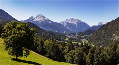 View over Berchtesgaden with Watzmann and Hochkalter