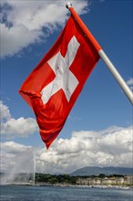 Swiss flag and jet d'Eau