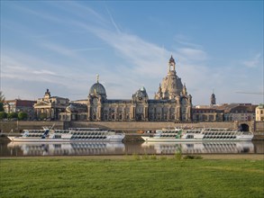 Elbe with excursion boats and the promenade Bruehlsche Terrasse