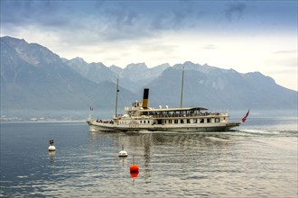 Vevey paddle steamer on Lake Leman near Montreux