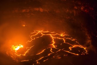 Glowing active lava lake