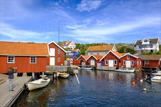 Red boathouses in the fishing village