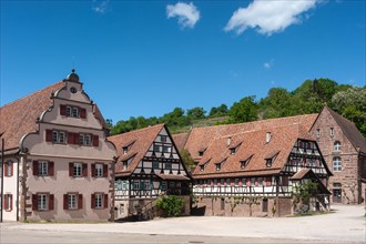 Monastery courtyard with historical half-timbered ensemble