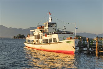 Excursion boat at the landing stage of Gstadt am Chiemsee
