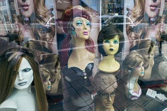 Shop window with wigs