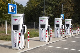 Electricity filling station at a motorway rest area