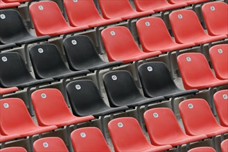 Black and red seat shells in the BayArena