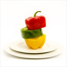 Multicolored bell peppers in a plate