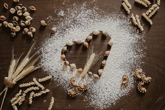 Flour heart with noodles and cereals