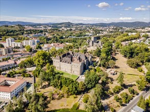 Aerial view of palace of dukes of Braganza and Castle in Guimaraes