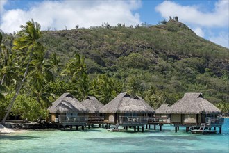 Overwater bungalows in the lagoon
