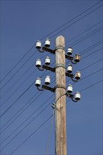 Old power pole with ceramic insulators