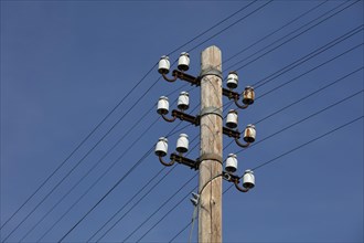 Old power pole with ceramic insulators