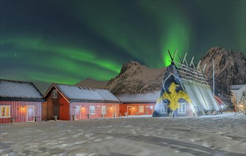 Northern Lights Historic fisherman's cottages Svolva Lofoten Norway