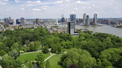 City view from the Euromast Tower towards Het Park and Erasmus Bridge