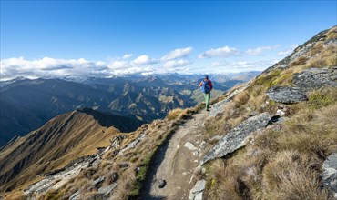 Hiker on the hiking trail to Ben Lomond