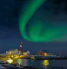 Northern lights Hamaroy lighthouse in Norway