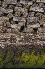 Peat sods stacked up in a bog