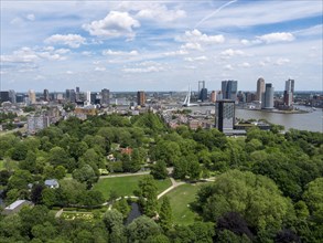 City view from the Euromast Tower towards Het Park and Erasmus Bridge