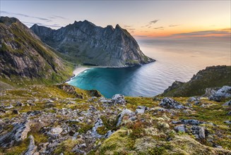 Kvalvika beach between the Lofoten mountains