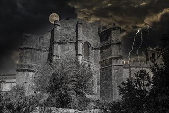 Full moon and lightning above the chapter house