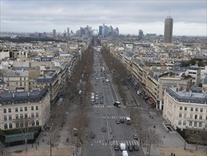 City view of Arc de Triomphe de l'Etoile in the direction of la Defense