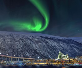 Bridge at the Fjord Arctic Ocean Cathedral Winter Northern Lights Tromso Norway