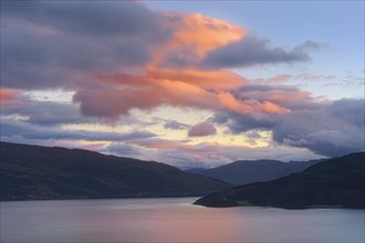 Sunset over a fjord