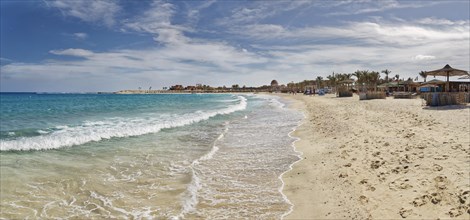 Sandy beach beach and coral reef Abu-Dabbab