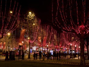 Night shot of the Christmas illumination of the Avenue des Champs-Elysees
