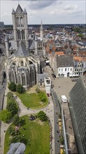 City view of Belfry Belfry at the Sint-Niklaaskerk church and medieval buildings