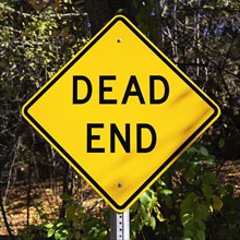 Yellow traffic sign for dead end