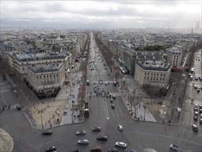 Panoramic view of the Avenue des Champs-Elysees from the Arc de Triomphe de l'Etoile