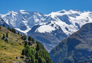 Piz Palue and Bellavista above the Bernina Valley