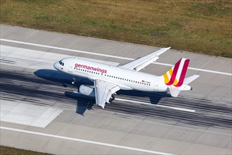 An Airbus A319 of Germanwings with the registration D-AGWU lands at Stuttgart Airport