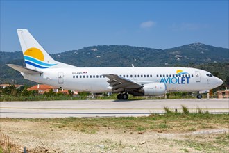 An Aviolet Boeing 737-300 with the registration YU-AND at Skiathos Airport