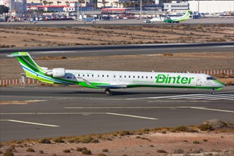 A Bombardier CRJ-1000 aircraft of Binter with the registration number 9H-MOX at Gran Canaria Airport