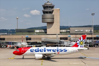 An Airbus A320 aircraft of Edelweiss with the registration HB-IHZ at Zurich Airport